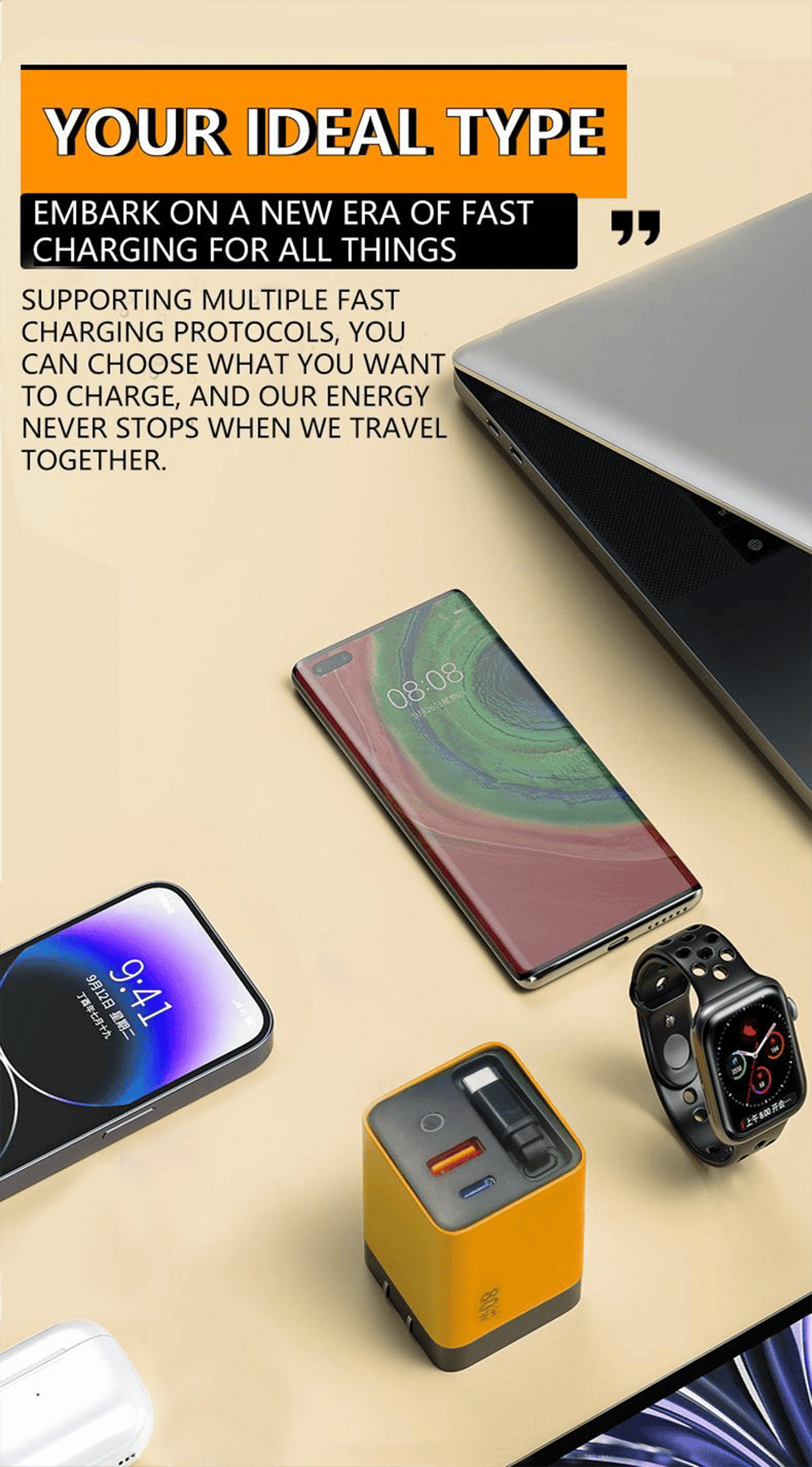 ✨- 3 in 1 Charger Retractable 80W MAX Fast